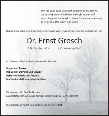 Anzeige von Ernst Grosch von MGO