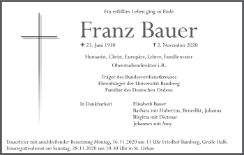 Anzeige von Franz Bauer von MGO