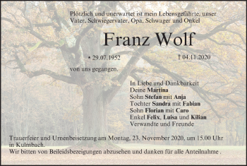 Anzeige von Franz Wolf von MGO