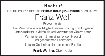 Anzeige von Franz Wolf von MGO