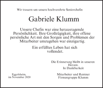 Anzeige von Gabriele Klumm von MGO