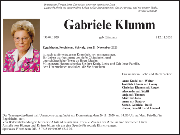 Anzeige von Gabriele Klumm von MGO