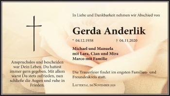 Anzeige von Gerda Anderlik von MGO