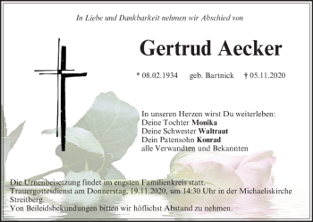 Anzeige von Gertrud Aecker von MGO