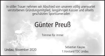 Anzeige von Günter Preuß von MGO