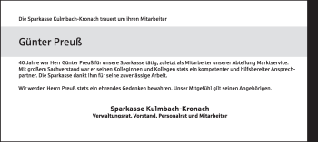 Anzeige von Günter Preuß von MGO