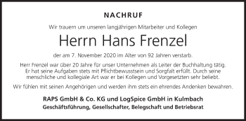 Anzeige von Hans Frenzel von MGO