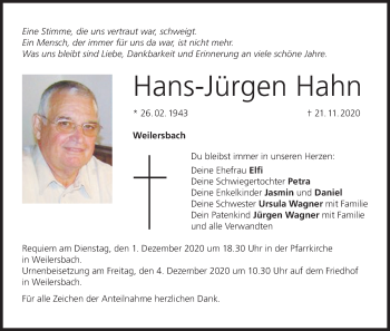 Anzeige von Hans-Jürgen Hahn von MGO