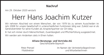 Anzeige von Hans Joachim Kutzer von MGO