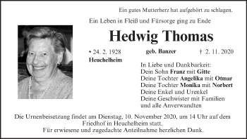 Anzeige von Hedwig Thomas von MGO