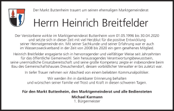 Anzeige von Heinrich Breitfelder von MGO