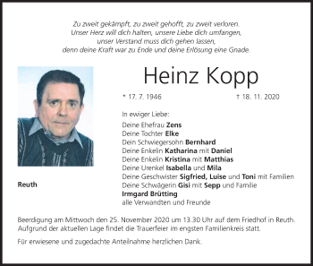 Anzeige von Heinz Kopp von MGO