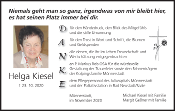 Anzeige von Helga Kiesel von MGO