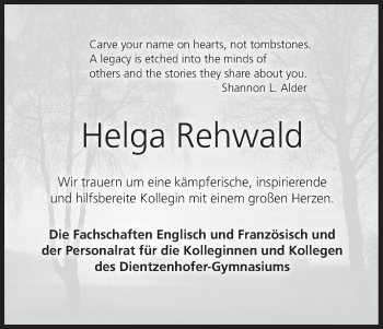 Anzeige von Helga Rehwald von MGO
