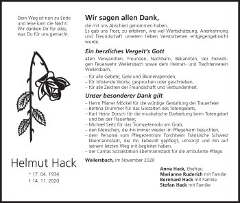Anzeige von Helmut Hack von MGO