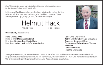 Anzeige von Helmut Hack von MGO