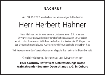 Anzeige von Herbert Hahner von MGO