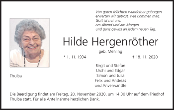Anzeige von Hilde Hergenröther von MGO