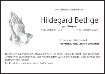 Anzeige von Hildegard Bethge von MGO