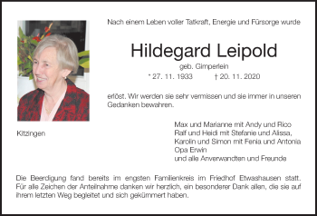Anzeige von Hildegard Leipold von MGO