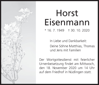 Anzeige von Horst Eisenmann von MGO