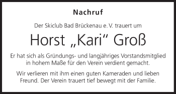 Anzeige von Horst Groß von MGO