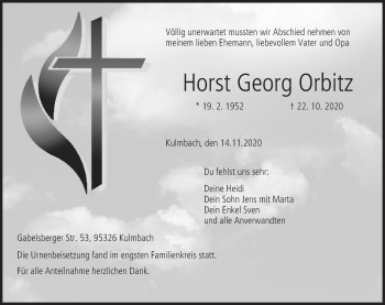 Anzeige von Horst Georg Orbitz von MGO