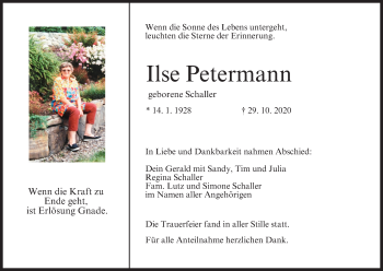 Anzeige von Ilse Petermann von MGO