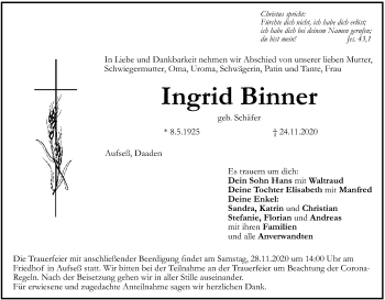Anzeige von Ingrid Binner von MGO