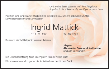 Anzeige von Ingrid Mattick von MGO