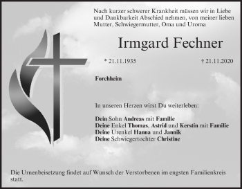 Anzeige von Irmgard Fechner von MGO