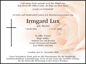 Anzeige von Irmgard Lux von MGO