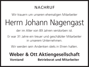 Anzeige von Johann Nagengast von MGO