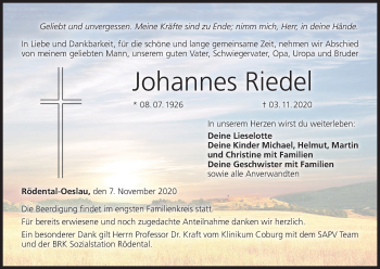 Anzeige von Johannes Riedel von MGO