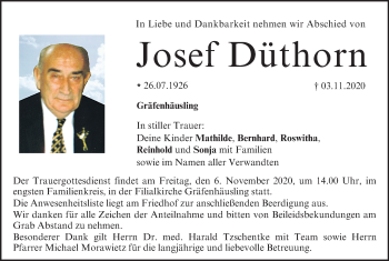 Anzeige von Josef Düthorn von MGO