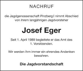 Anzeige von Josef Eger von MGO