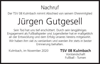 Anzeige von Jürgen Gutgesell von MGO