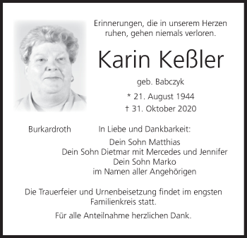 Anzeige von Karin Keßler von MGO