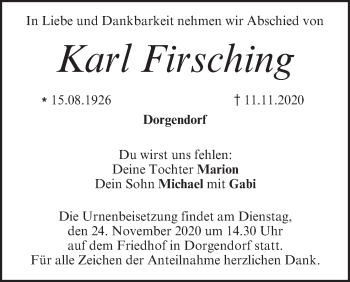 Anzeige von Karl Firsching von MGO