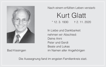 Anzeige von Kurt Glatt von MGO