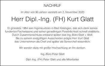 Anzeige von Kurt Glatt von MGO