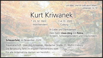 Anzeige von Kurt Kriwanek von MGO