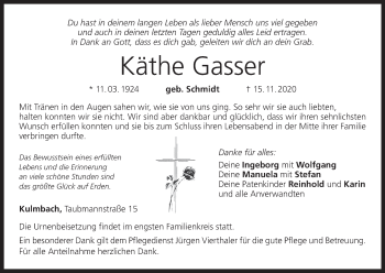 Anzeige von Käthe Gasser von MGO