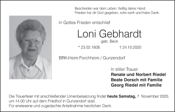 Anzeige von Loni Gebhardt von MGO