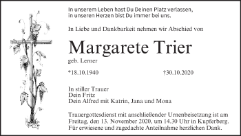 Anzeige von Margarete Trier von MGO