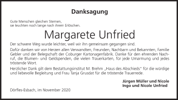 Anzeige von Margarete Unfried von MGO