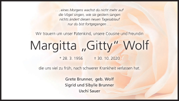Anzeige von Margitta Wolf von MGO