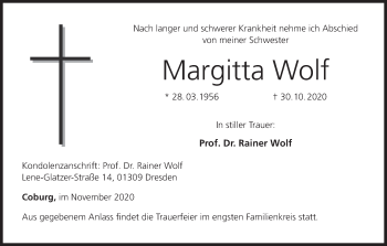 Anzeige von Margitta Wolf von MGO