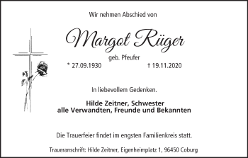 Anzeige von Margot Rüger von MGO