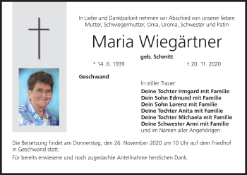 Anzeige von Maria Wiegärtner von MGO